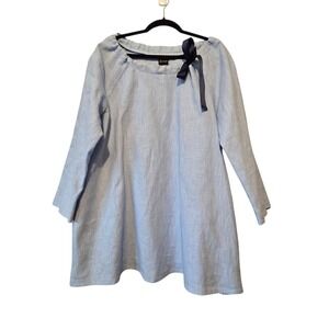 Le Muse The French Cocktail Dress Womens XXL Blue Linen‎ Blend Lagenlook Coastal